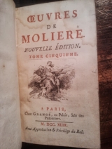 Molière (Pocquelin, Jean-Baptiste, dit) Œuvres de Molière. Nouvelle édition. À Paris, chez Grangier, au Palais, sale des Prisonniers. Avec approbation et privilège du Roy. 1749 (Ensemble incomplet de quatre volumes)