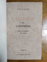 VOLTAIRE. Candide ou l\'optimisme. Orné de figures du temps. Paris, Éditions de la Sirène, n. d. Relié en vélin.