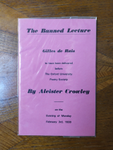Crowley, Aleister. The Banned Lecture, Gilles de Rais. Society For The Propagation Of Religious Truth, 1982