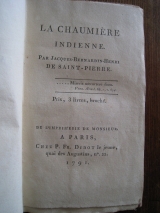 BERNARDIN DE SAINT-PIERRE. La chaumière indienne. Didot le jeune, Paris, 1791. Première édition.
