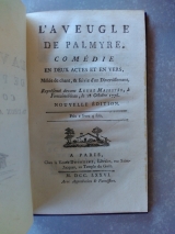 (Anonyme) L\'aveugle de Palmyre, Comédie en deux actes et en vers, Mêlée de chant et suivie d\'un divertissement. Vve Duchesne, Paris, 1776